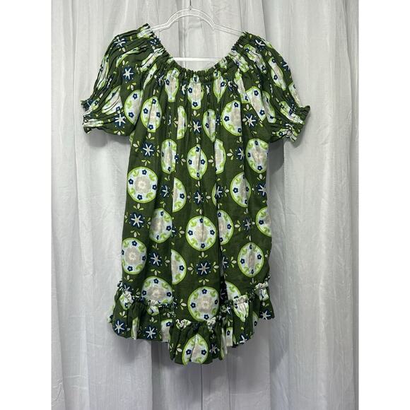Innika Choo Dress 100% Linen Floral Dart Off Shoulder Mini Dress Boho Chic Green - Picture 11 of 13